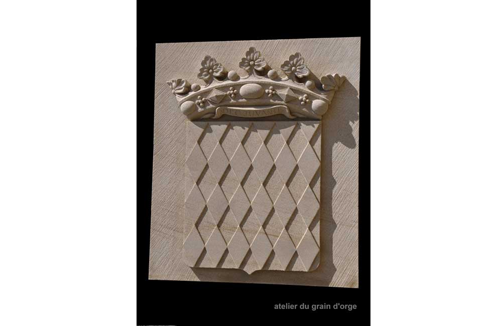 Armoiries des Princes de Monaco pour la ville de Crest (26), en grès Jaune.